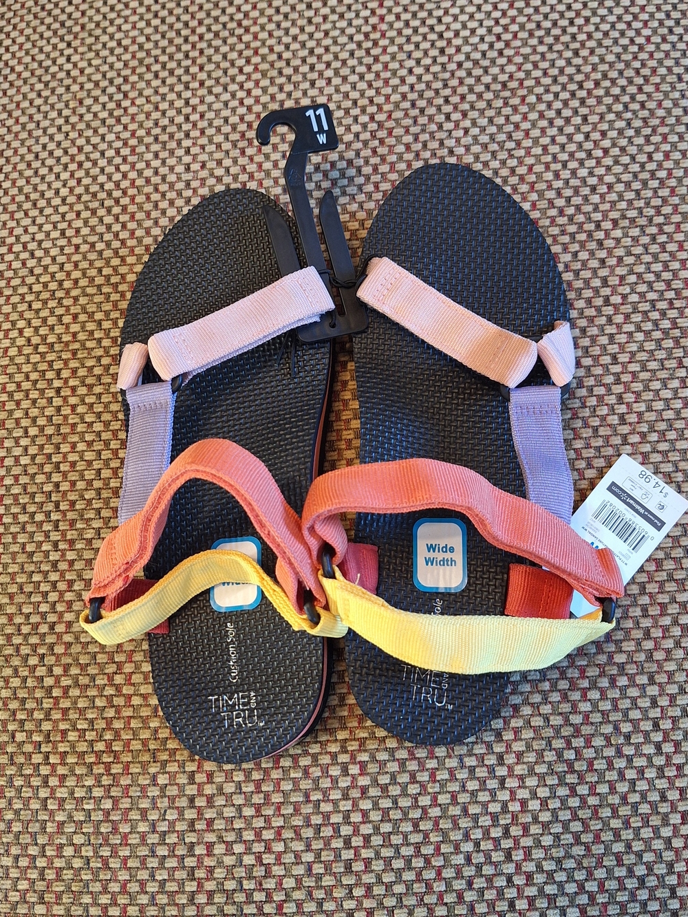 Time and Tru Women's Rainbow Strap Wide Width Sandals - 11W